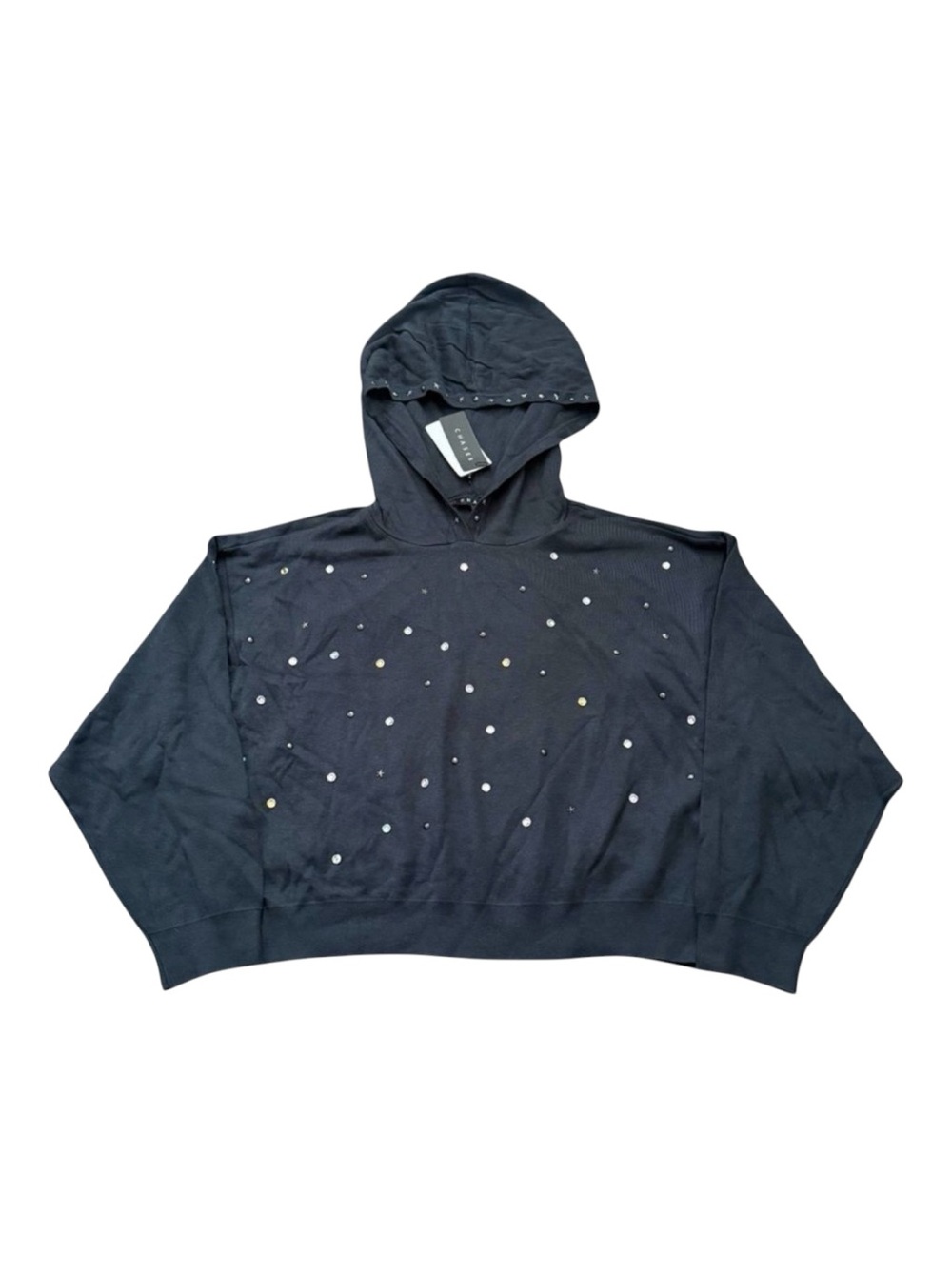 NWT Chaser All Over Jewels Cropped Hoodie Licorice Black Medium M